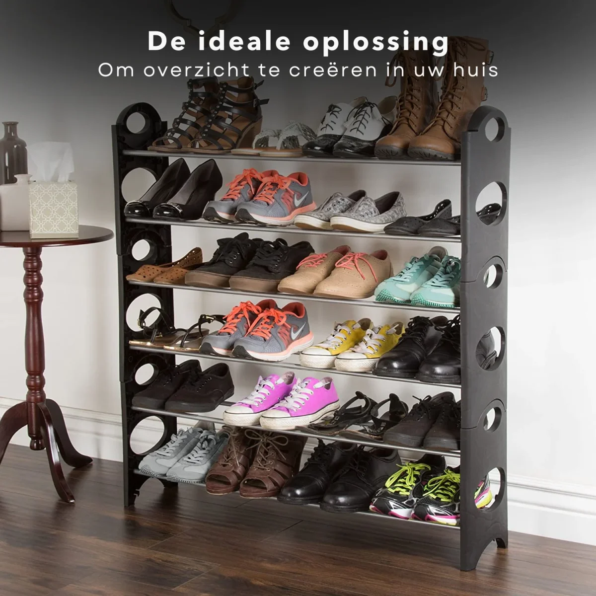 Cheqo® Schoenenrek - 6 Schappen - 94x19.5x63cm - Stalen Schoenen Opbergsysteem - Schoenen Opslag - Schoenen Organisor - Afbeelding 7
