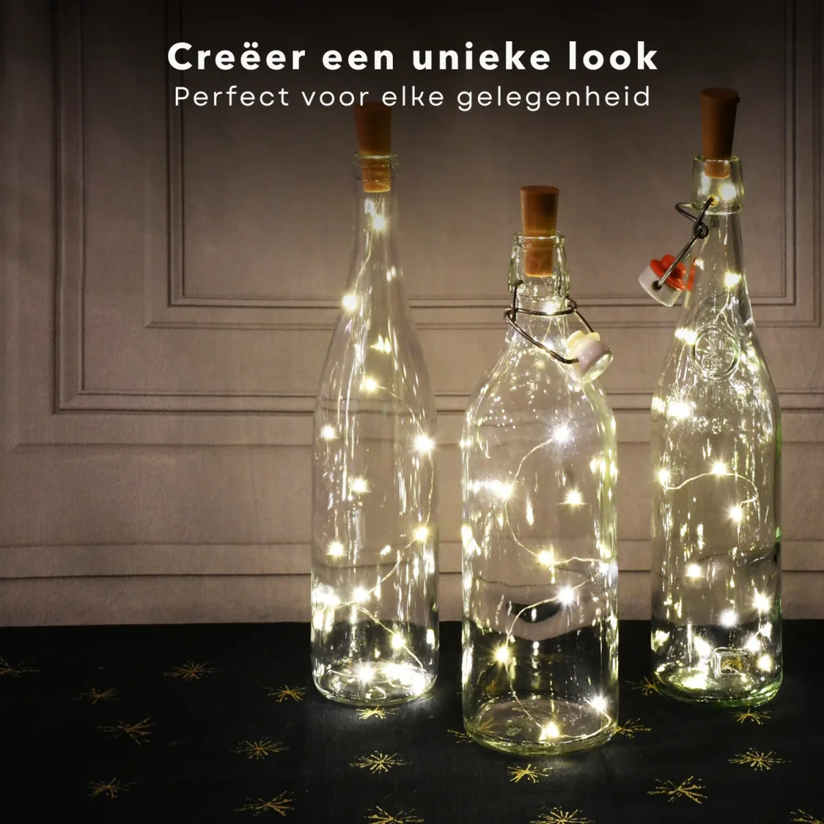 Cheqo® Kurk met 8 LED Lampjes - Flesverlichting - Maak van Je lege Wijnfles een Sfeervol Woonaccessoire - 75cm Koperlichtstreng - 8 Warm-Wit LED-Lampjes - Aan-Uit Schakelaar - Met Batterijen - Afbeelding 6