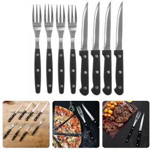 Cheqo® 8-delige Barbecue Bestekset - Steakmes & Vorkset - Kartelmes - Perfect voor BBQ - 4 Messen & 4 Vorken - RVS - 19cm Vorken & 21cm Steakmessen