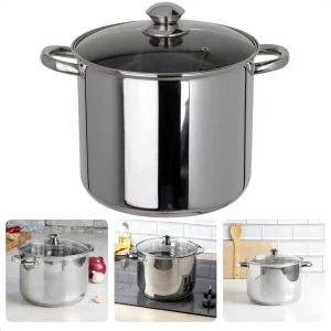 Cheqo® XL Soeppan - 9 Liter - Ø24 cm - Vaatwasmachinebestendig - Voor Alle Warmtebronnen - RVS - Ook voor Inductie - Met Glazen Deksel - Kookpan - Vaatwasbestendig - Stamppotpan - Lange Levensduur