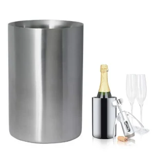 Cheqo® Luxe RVS Wijnkoeler - Dubbelwandig - Flessenkoeler - Wijn Koeler - ø12cmx19cm