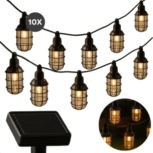Cheqo® Solar Lichtsnoer - Tuinverlichting Op Zonne-Energie - LED Lantaarns - Warm Wit Licht - Buitenverlichting Zonne-Energie - Lichtsnoer Voor Buiten - Zonnepaneel Verlichting - 10 LED Lampen - Feestverlichting Op Zonne-Energie