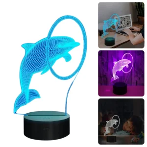 Cheqo® 3D Illusie Lamp - Dolfijn - 7 Kleuren LED - 15.4 cm - USB en Batterijen