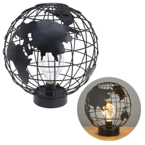 Cheqo® Luxe Wereldbol Tafellamp - Bedlamp - Wereldbol Lamp - Globe Lamp - Sfeerverlichting - ø25cm - 9 Led - Op Batterijen