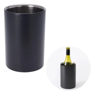 Cheqo® Luxe Zwarte Wijnkoeler - Zwart - RVS - Fleshouder - Drankkoeler - Dubbelwandig