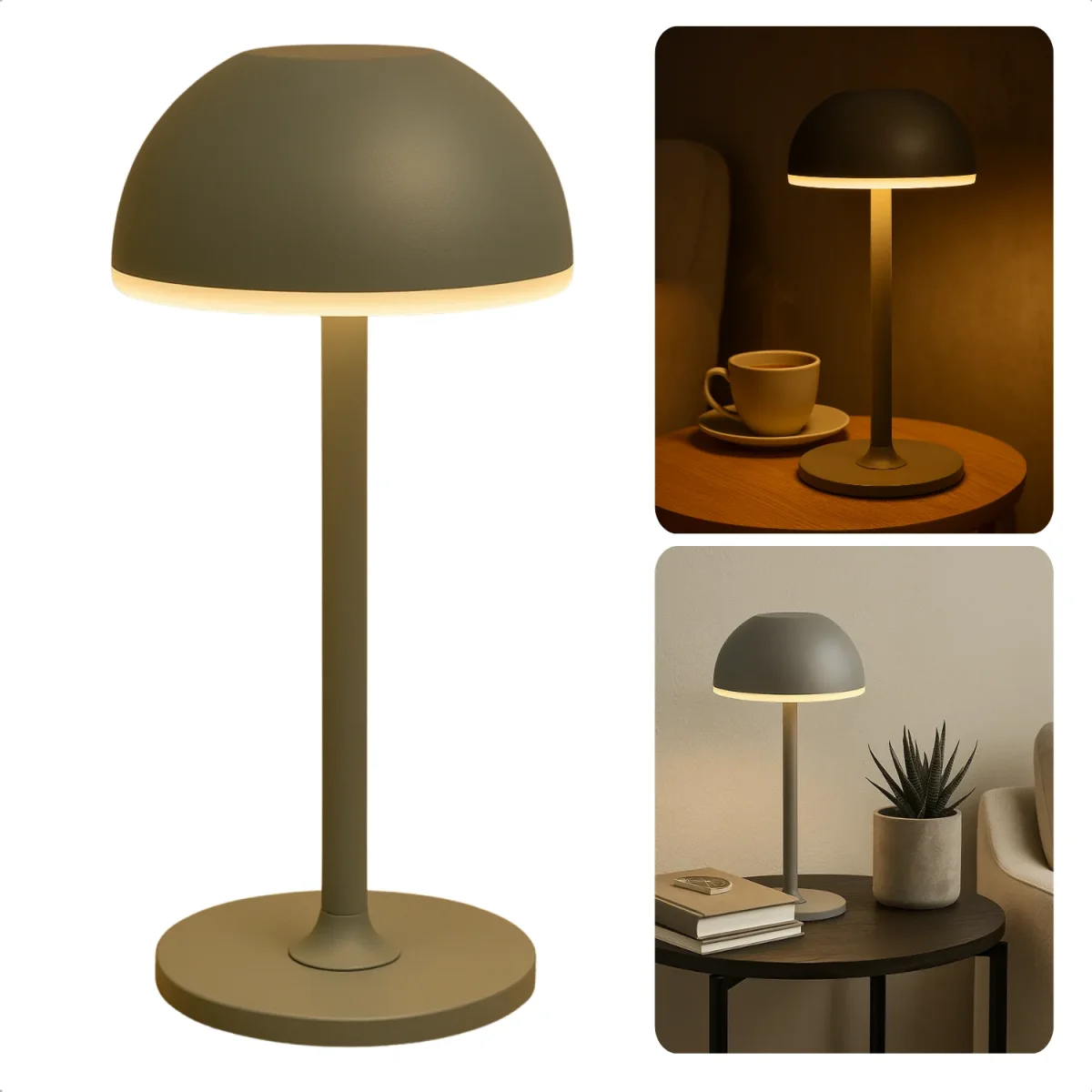 Cheqo® Luxe Metalen Tafellamp - Usb-C Oplaadbaar - Grijze Lamp - Dimbare LED - 3 Kleur Modes - LED Warm Wit - Oplaadbare Batterij - Tafel Lamp - Nachtlamp - Afbeelding 2