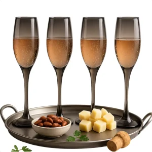 Cheqo® Luxe Champagneglazen Set - Luxe Champagne Glazen Set Smoked - Vaatwasserbestendig - Champagne Glas Set - Donker - Glazenset