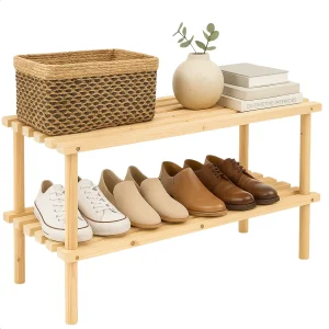 Cheqo® Houten Schoenenrek - 2 Niveaus - Schoenen Opbergen - FSC-Keurmerk - Duurzaam Hout - Compacte Afmetingen - Nette Uitstraling - Ruimtebesparend Ontwerp - Voor 6 Paar Schoenen - Schoenen Organizer - Duurzame Materialen