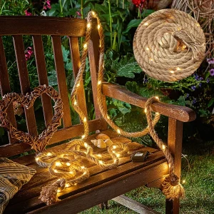 Cheqo® Lichtslang van Jute - Jute Touw - Touw met LED - Lichtsnoer Touw - Touwverlichting - Kerstverlichting - 3 Meter - Op Batterijen - 4 Stuks