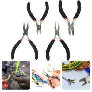 Cheqo® 4-delige Elektro Precisie Tangenset - Zelfopenend - Meervoudig Verchroomd c50 Staal - Antislip Softgrip Handgrepen - 4-delige set - Veilig - Inwendige Veer - Elektra - Tangenset