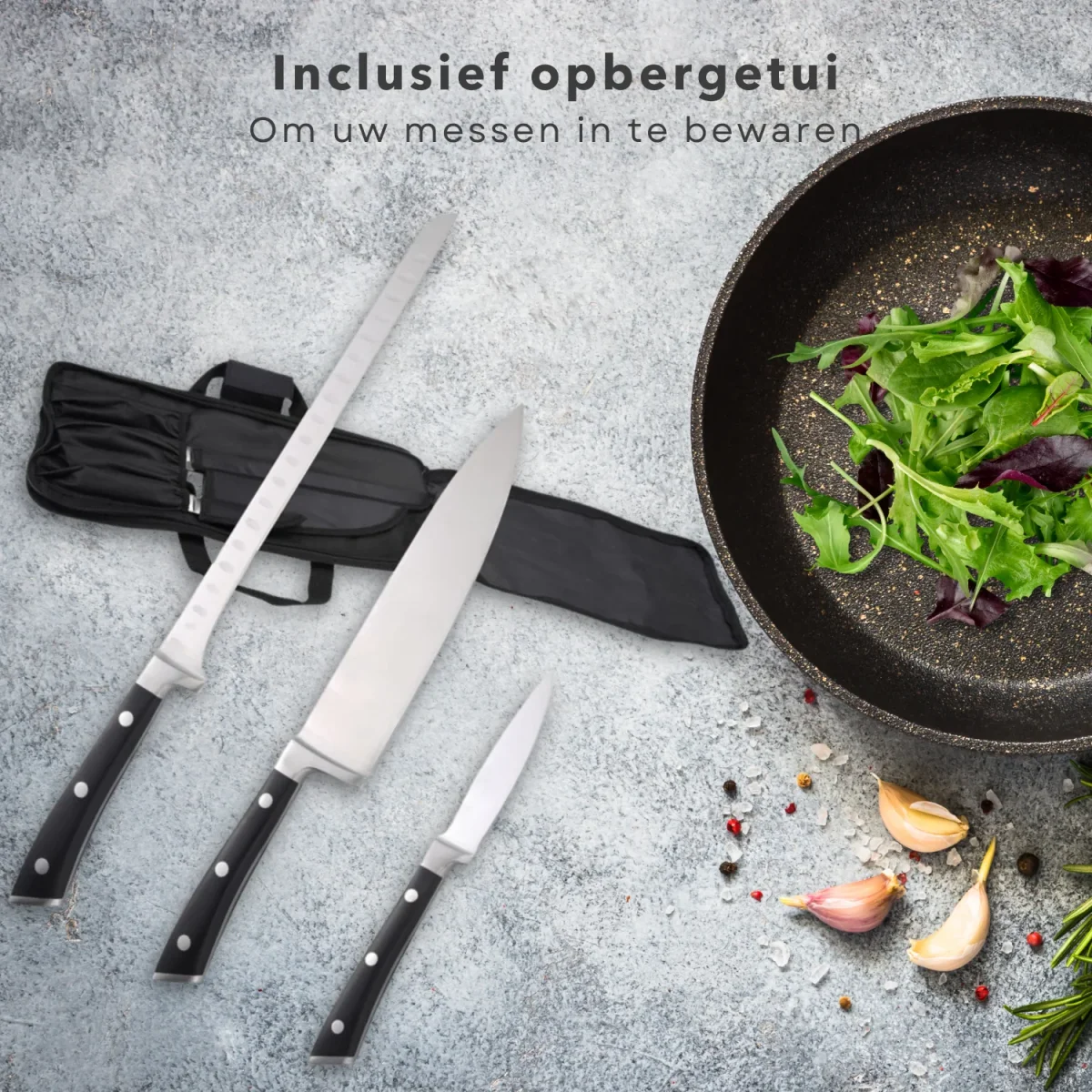Cheqo® PRO Messenset met Koksmes - Hammes - Ham Mes - Dunschiller - RVS - Vaatwasserbestendig - Keukenmessen - Koksmessen - Met Etui - 3 Delig - Afbeelding 5