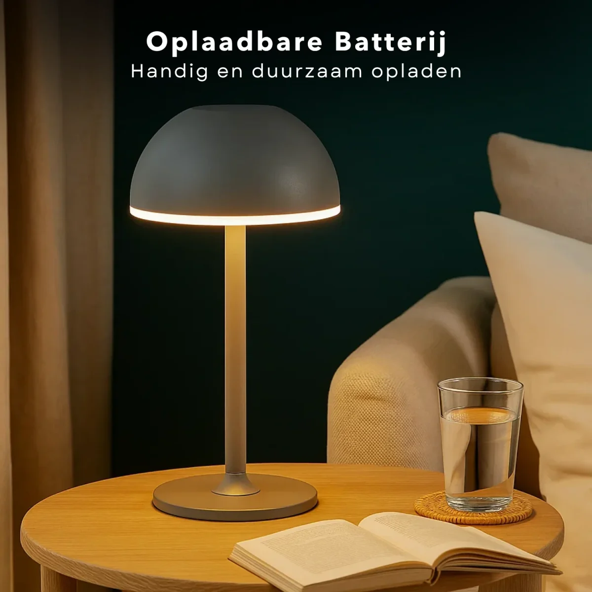 Cheqo® Luxe Metalen Tafellamp - Usb-C Oplaadbaar - Grijze Lamp - Dimbare LED - 3 Kleur Modes - LED Warm Wit - Oplaadbare Batterij - Tafel Lamp - Nachtlamp - Afbeelding 6