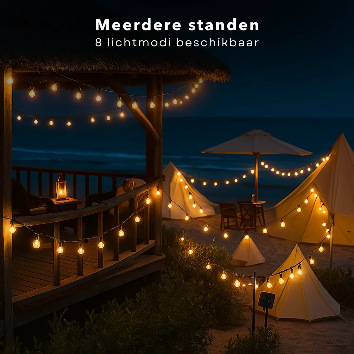 Cheqo® Solar Lichtsnoer - Fairy Lights - Lichtslinger voor Binnen en Buiten - Kerst Verlichting - Tuinverlichting - Feestverlichting Zonne Energie - Solar Buitenverlichting - Solar Tuinverlichting - Warm Wit - 50 LED Bollen - Afbeelding 7