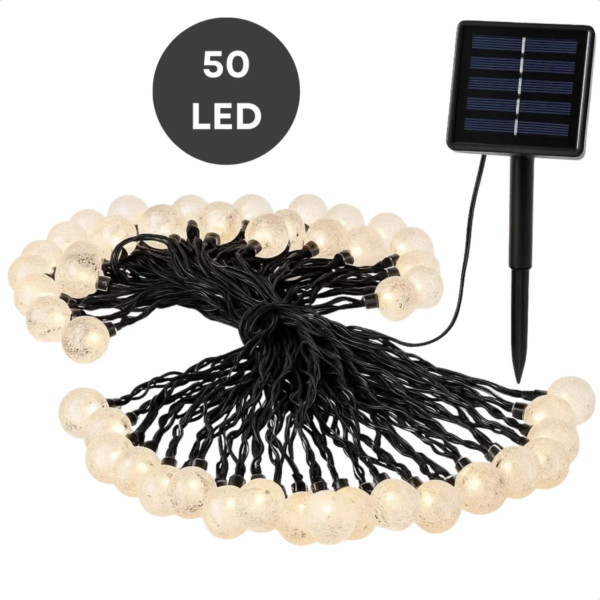 Cheqo® Solar Lichtsnoer - Fairy Lights - Lichtslinger voor Binnen en Buiten - Kerst Verlichting - Tuinverlichting - Feestverlichting Zonne Energie - Solar Buitenverlichting - Solar Tuinverlichting - Warm Wit - 50 LED Bollen - Afbeelding 8