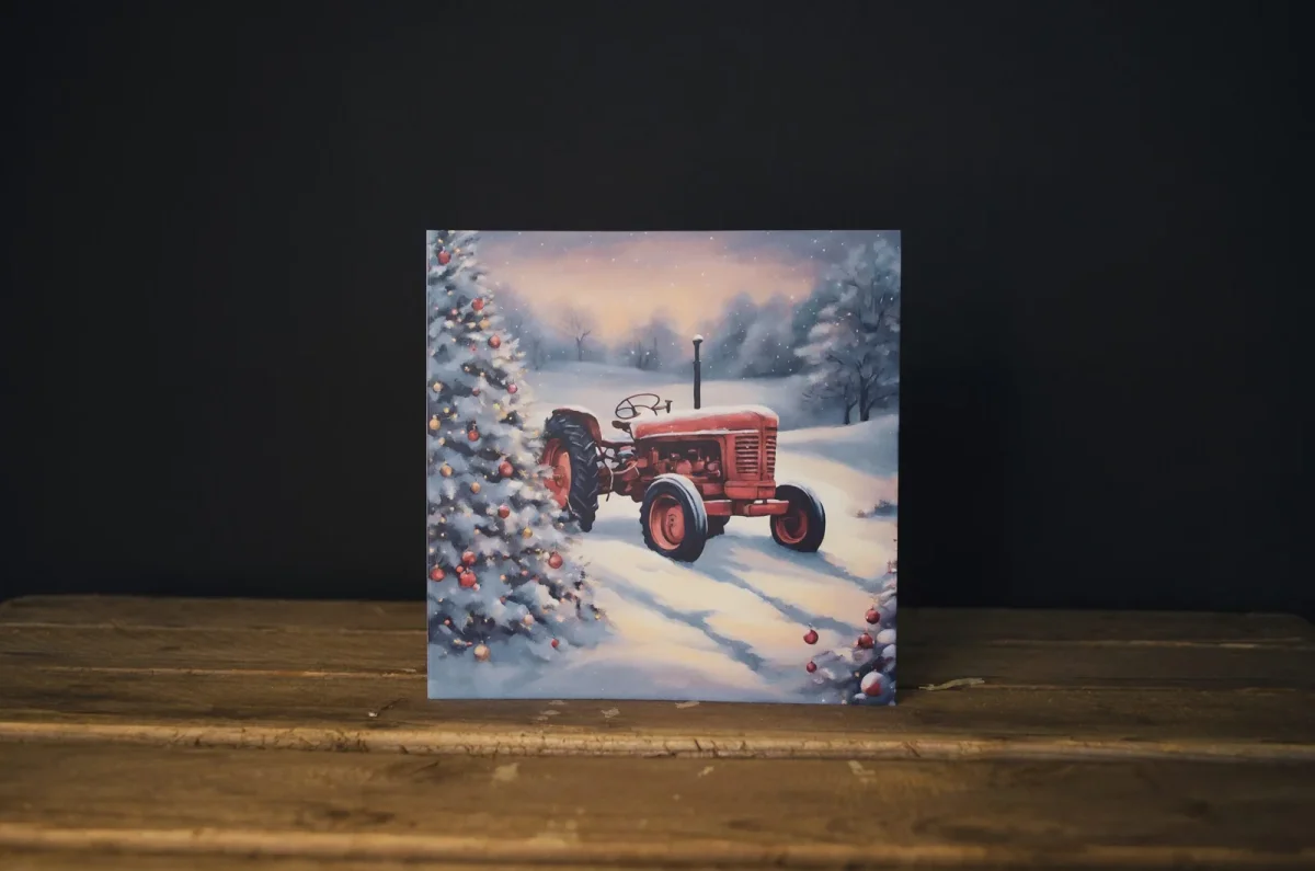 Kerstkaart Trekker rood - Afbeelding 2
